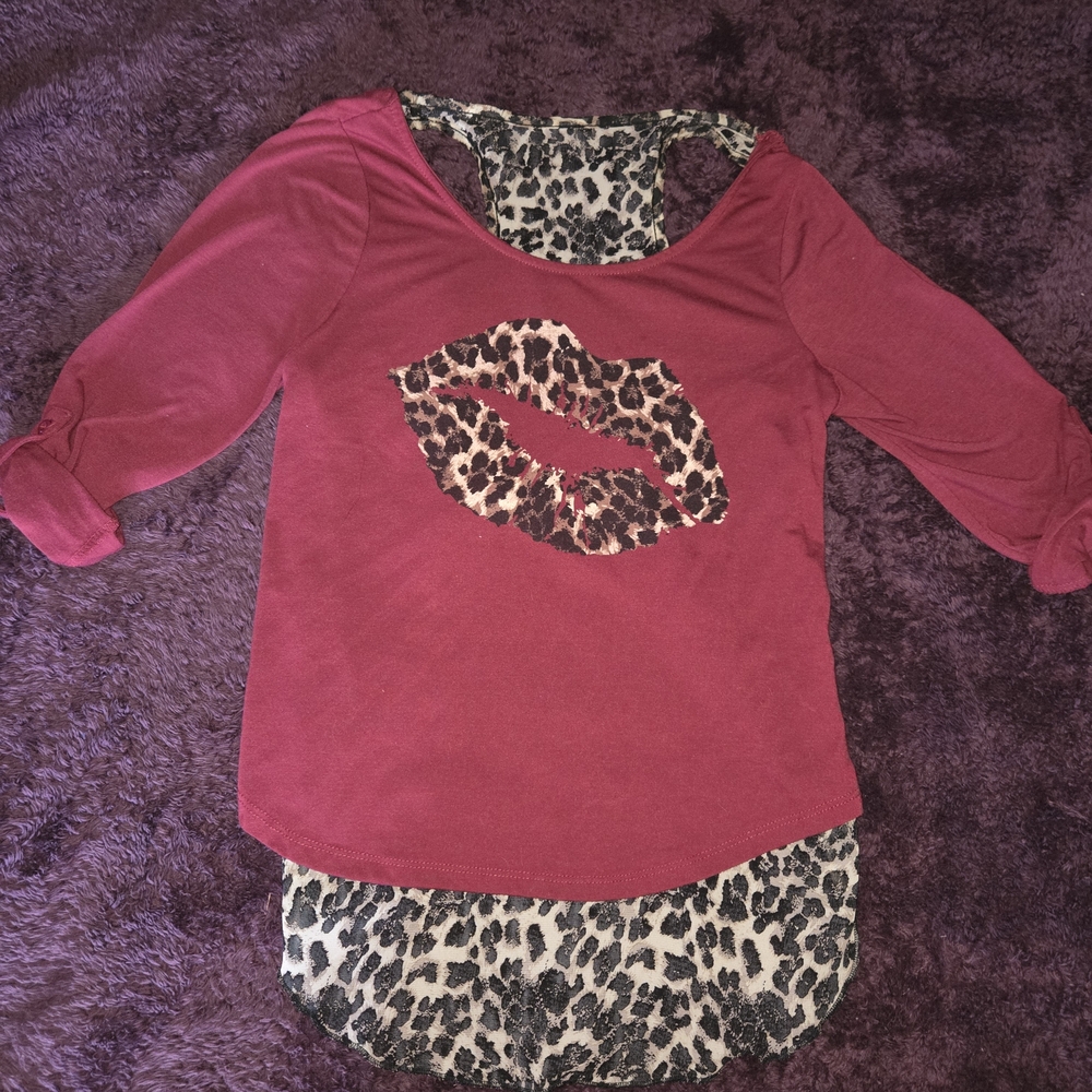 Leopard Print Kids Top - Red